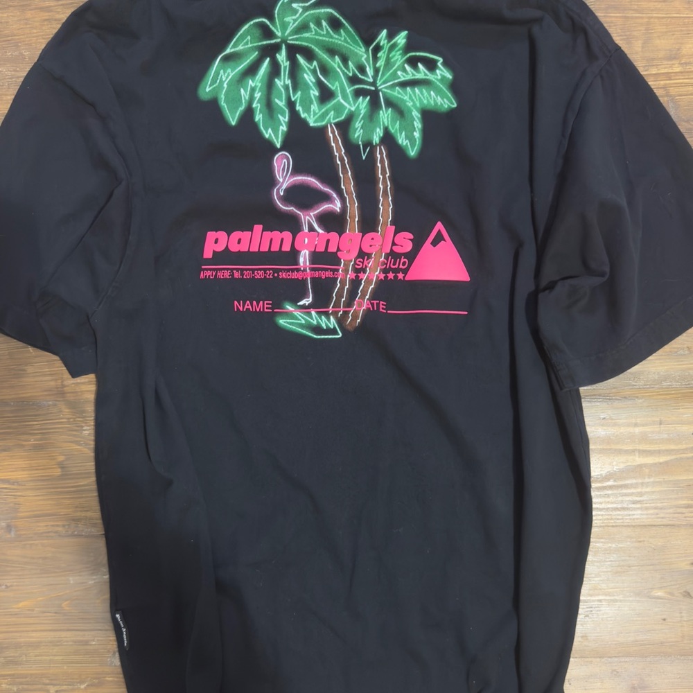 Palm Angels Ski Club Men’s Black Tee with Neon Palm Design